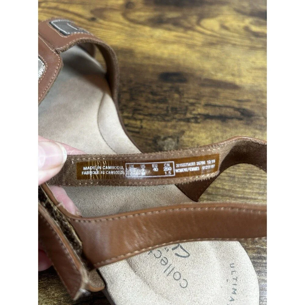 Collection By Clarke’s Ada Mist Women’s Sz 9 Leather Brown Silver Sandals